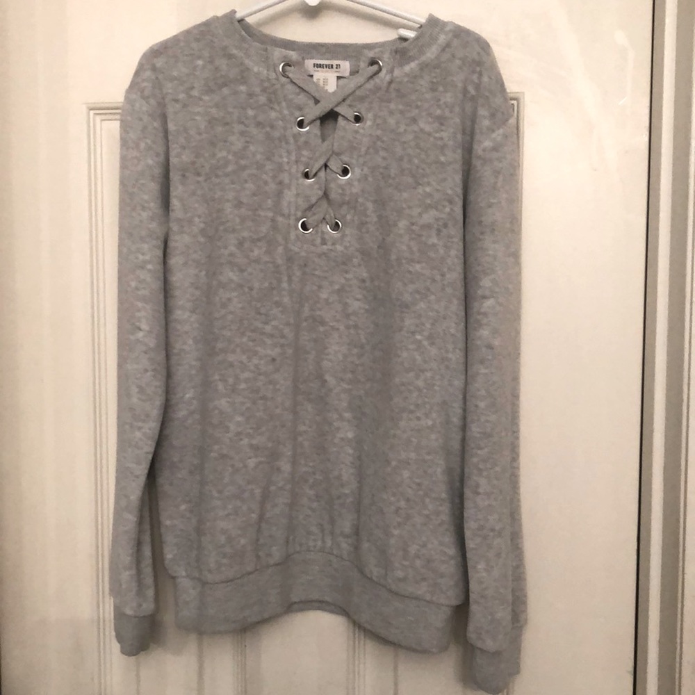 Forever 21 Velour Criss Cross Tie Neck Sweater